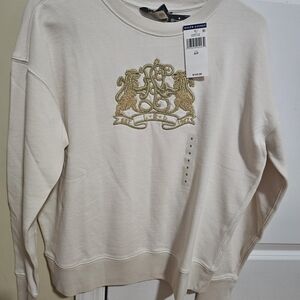 NWT Ralph Lauren Cream Crewneck Sweatshirt with Gold Crest